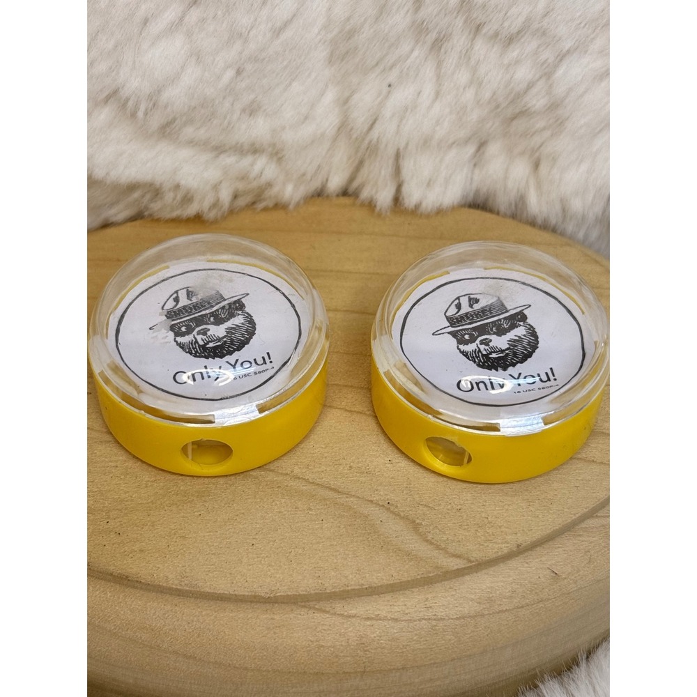 Vintage Smokey Bear Pencil Sharpener Lot of 2 Yellow Only You Forest Service NEW